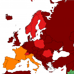 Mapa zemí podle mír rizika nákazy covid-19 s platností od 22. 11. 2021